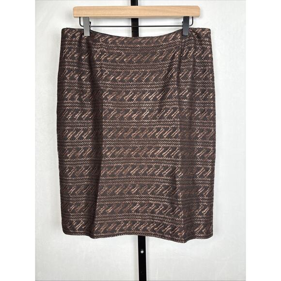 Peruvian Connection Pencil Skirt Women's 10 Brown Black Woven Timeless Textured - Picture 1 of 13